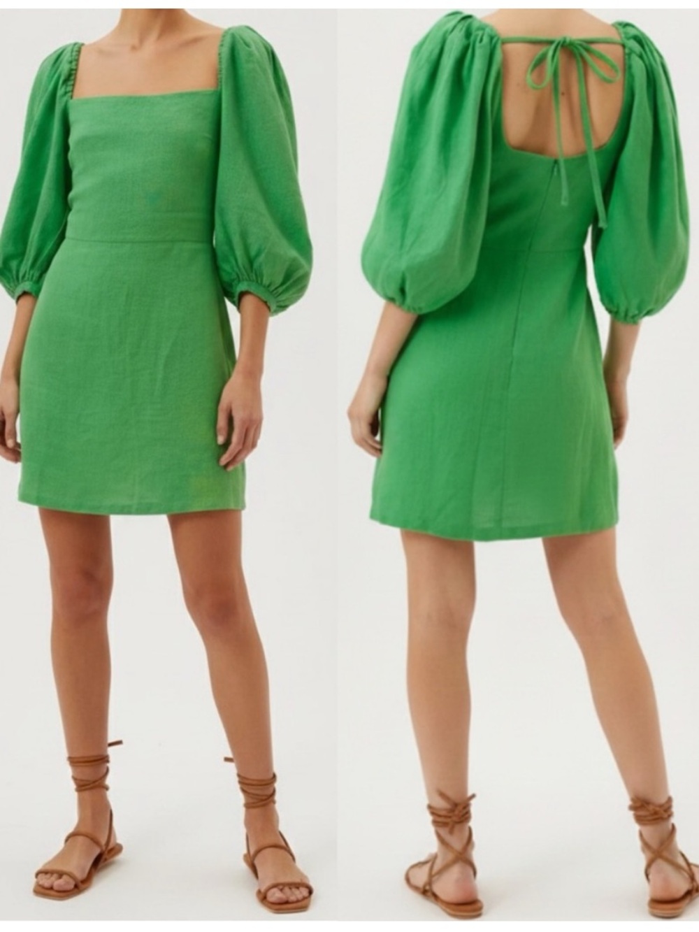 NWT Cala De La Cruz Pipa Dress Puff Sleeve Dress in Green size Small